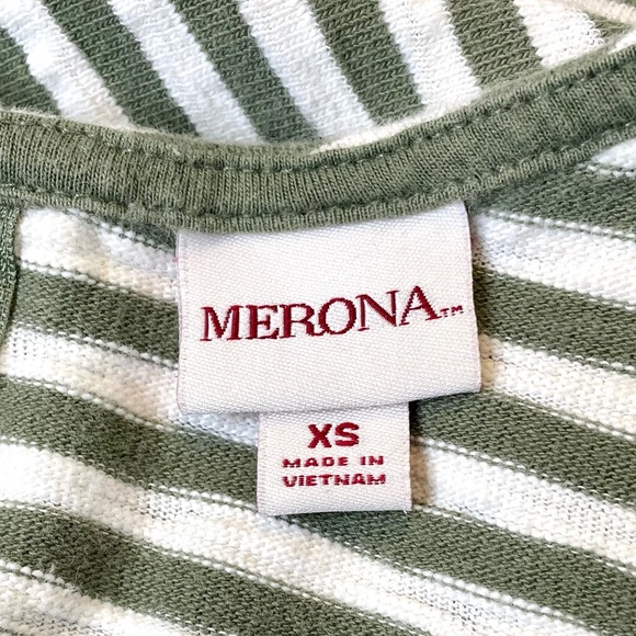 Merona Olive Striped Knit 3/4 Sleeve Top Women’s XS Exposed Zipper - Picture 12 of 12